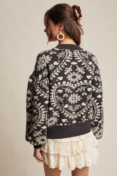 Jacquard Heart Sweater - Charcoal