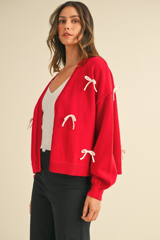 Festive Bow Cardigan - Red