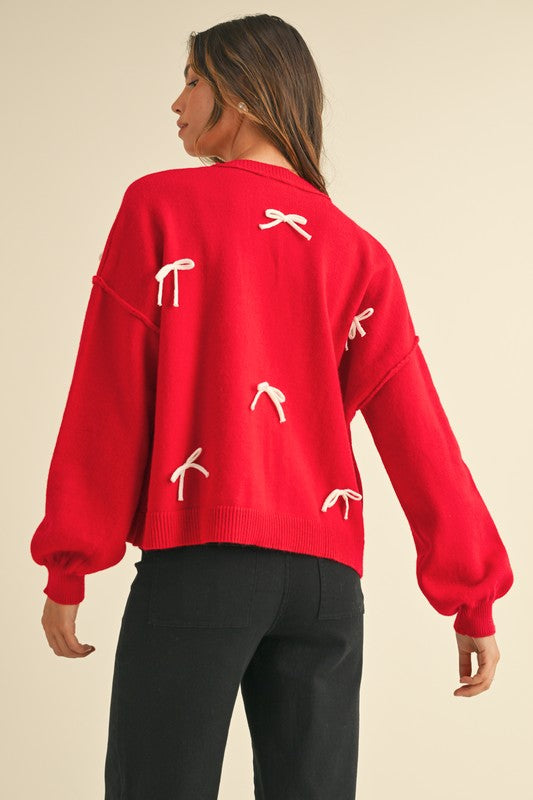Festive Bow Cardigan - Red