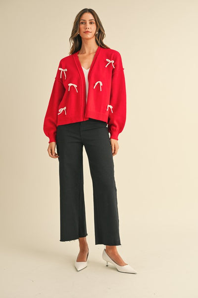 Festive Bow Cardigan - Red