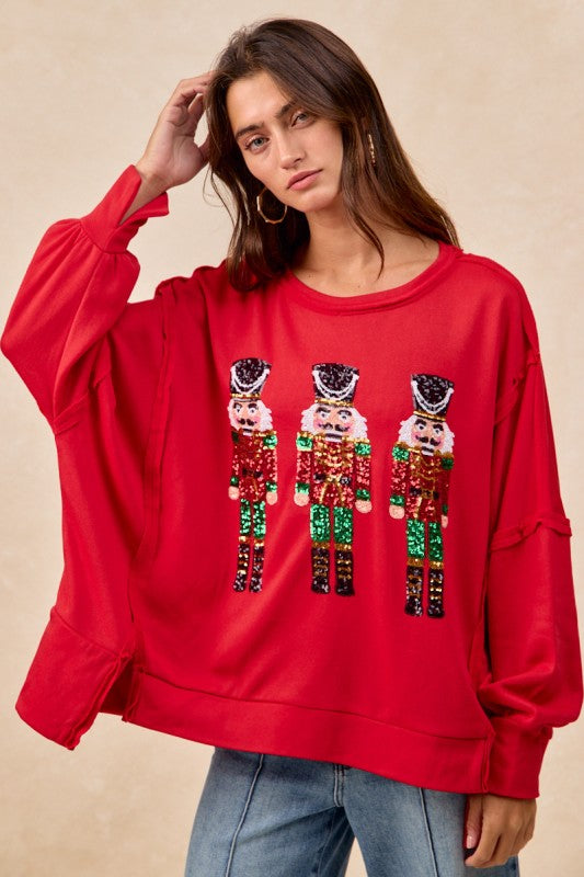 Sequin Nutcracker Red Fleece Top