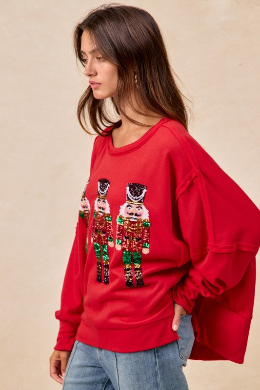 Sequin Nutcracker Red Fleece Top