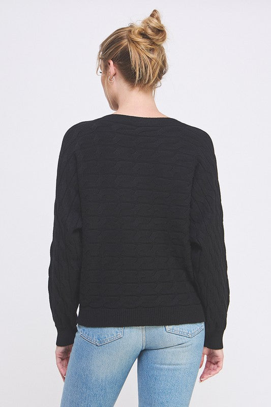 Effortless Cozy Dolman Sweater - Black