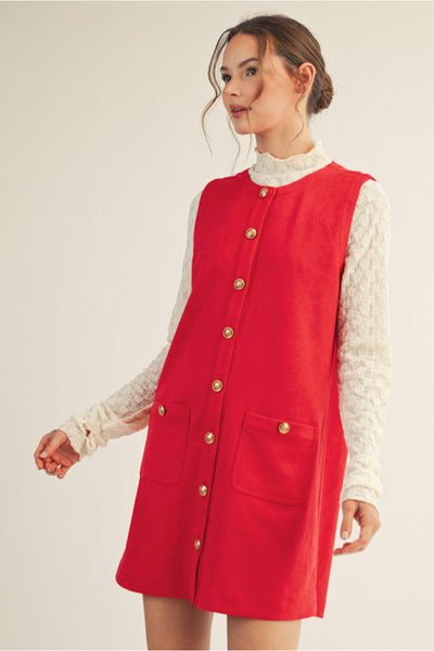 Red Faux Suede Shift Dress