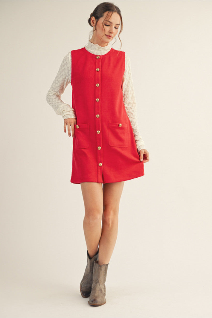 Red Faux Suede Shift Dress