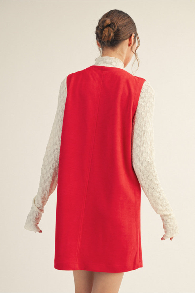 Red Faux Suede Shift Dress