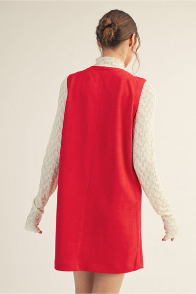 Red Faux Suede Shift Dress