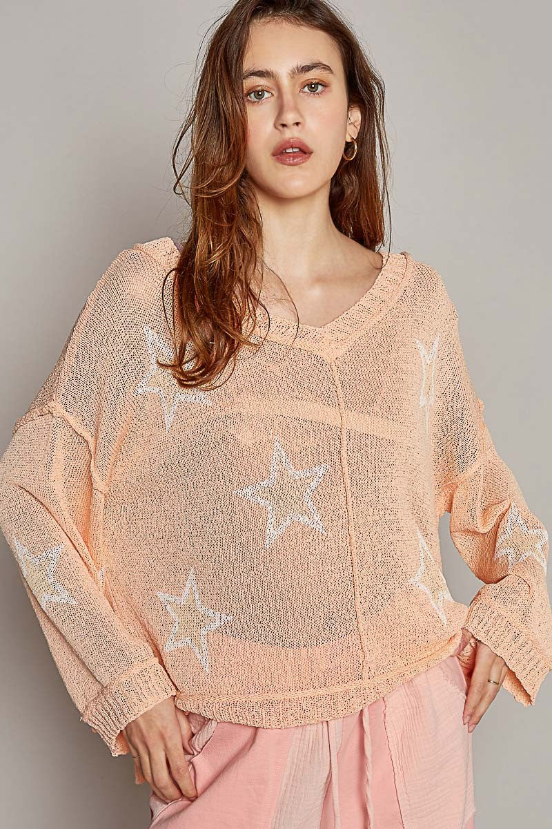 Peach Starprint Light Weight Sweater