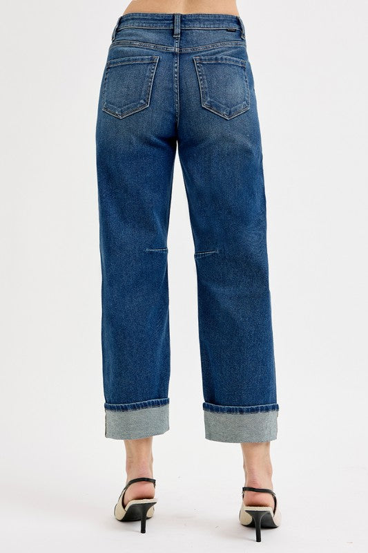 Risen Mid Rise Slouchy Crop Barrel Cuffed Jeans