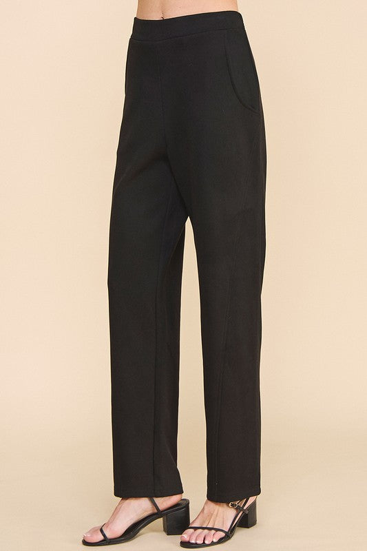 Black Microsuede Straight Pants