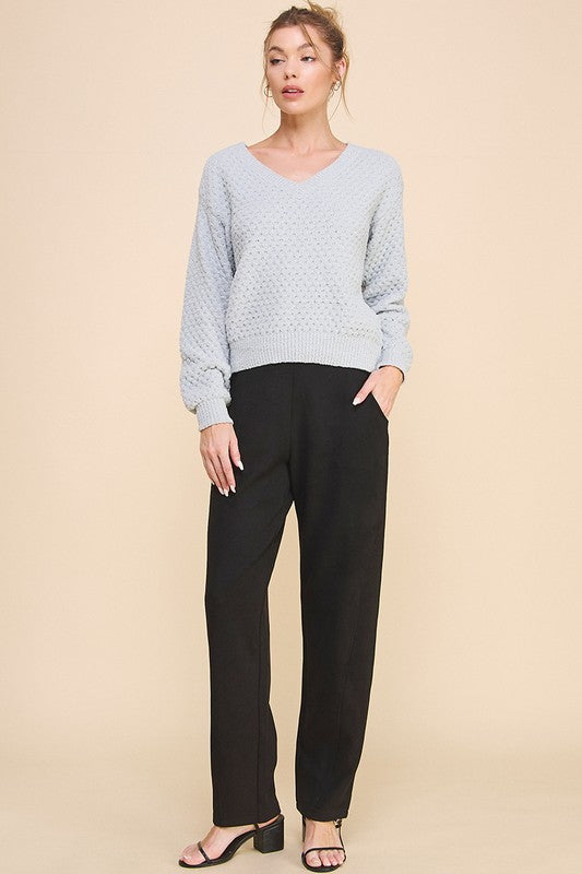 Black Microsuede Straight Pants