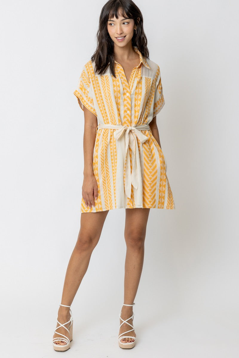 Cream & Yellow Mini Shirt Dress