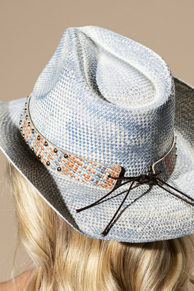 Vintage Cowboy Hat with Western Bull Band Light Blue