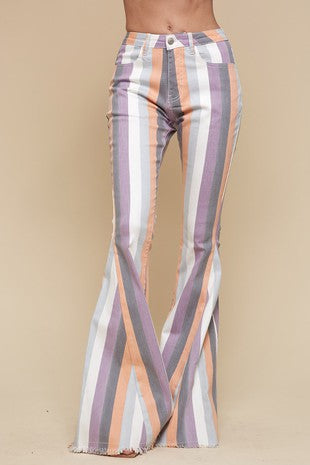 Lavender Boho Stripe Flare Jeans