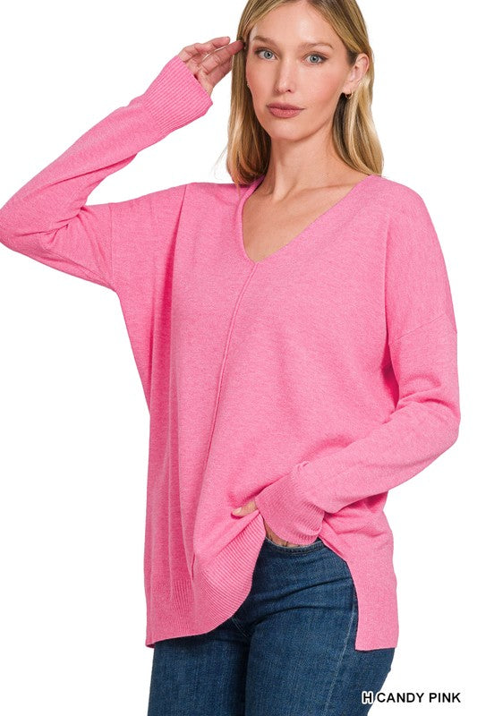 Candy Pink Front Seam Sweater