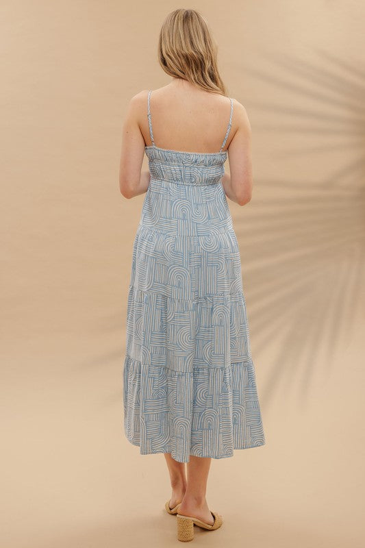 Powder Blue Abstract Midi Dress