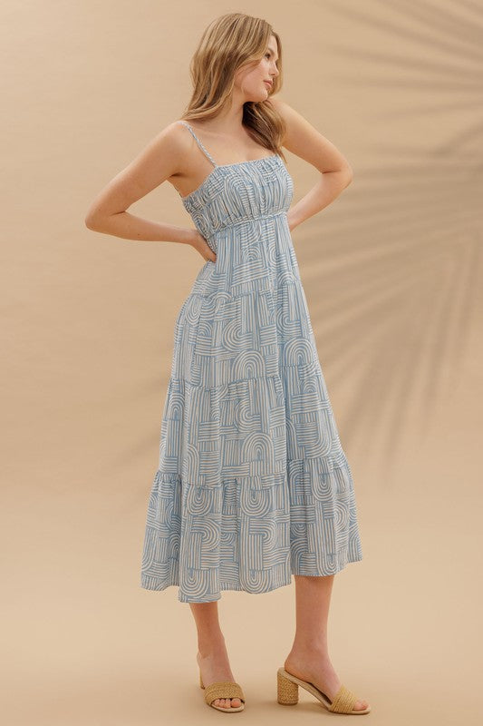Powder Blue Abstract Midi Dress