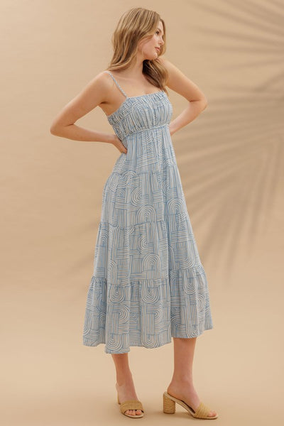 Powder Blue Abstract Midi Dress