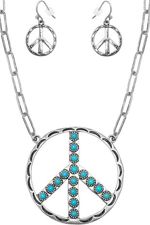 Turquoise Peace Sign Pendant Necklace