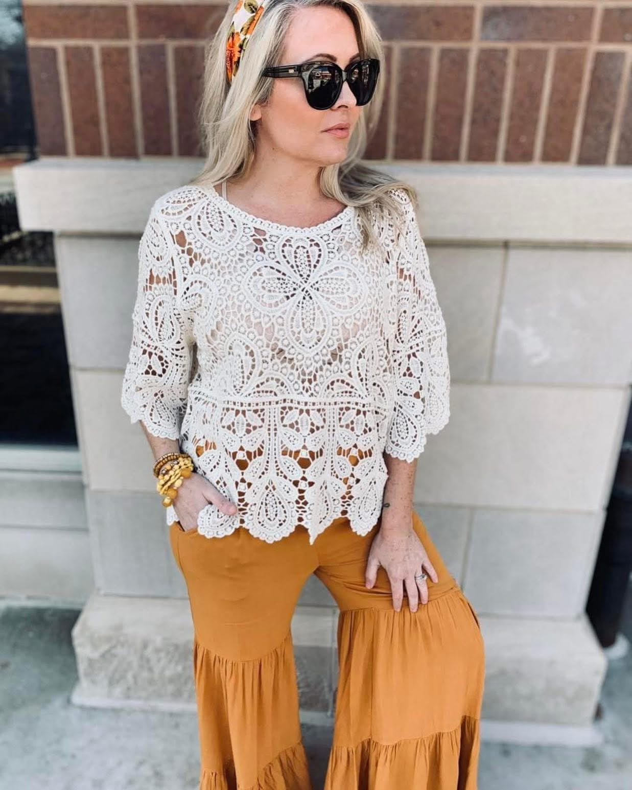 Scoop Neck Crochet Lace Top