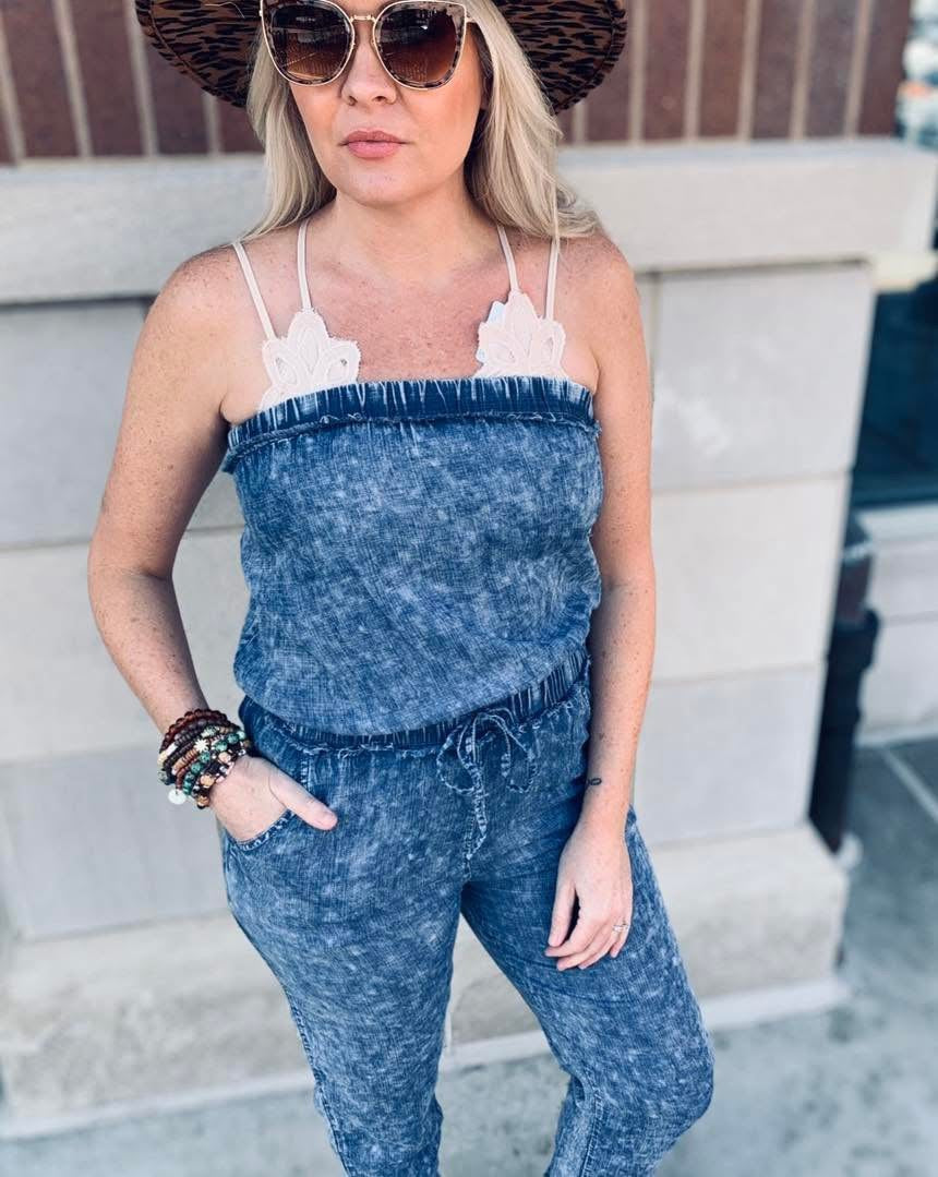 Acid Washed Tube Top Jumpsuit
