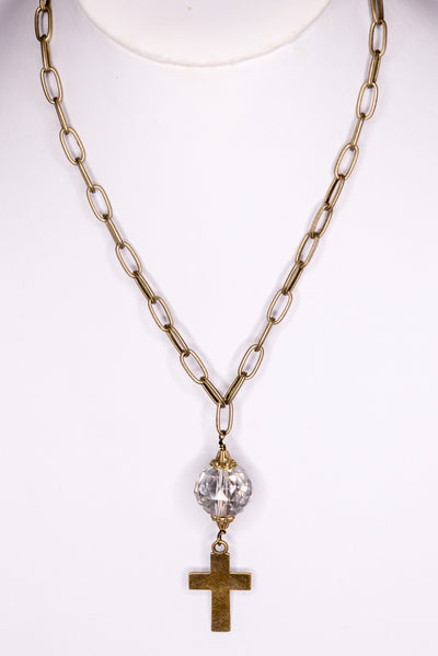 Claire Bronze Cross & Crystal Necklace