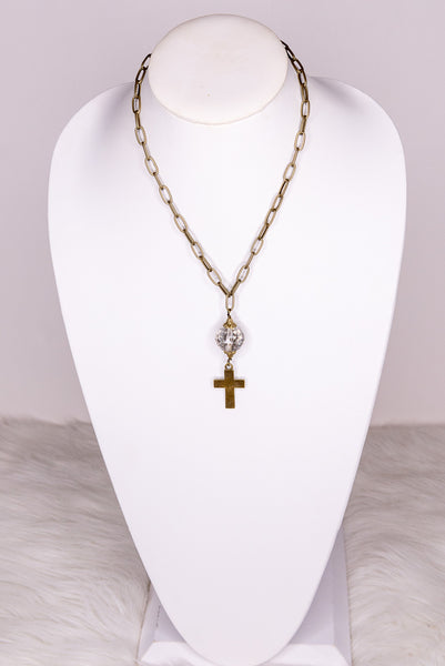 Claire Bronze Cross & Crystal Necklace