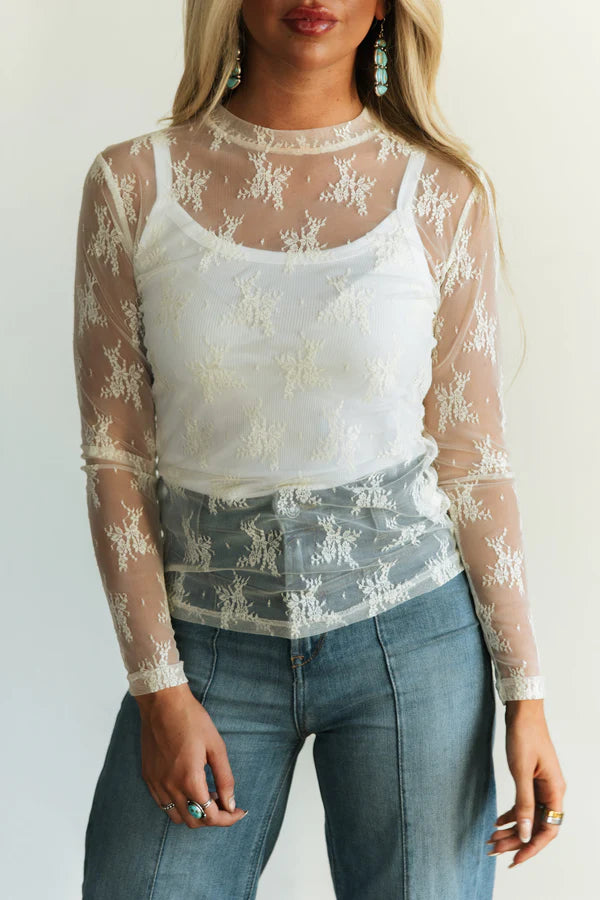 Ivory Lace Sheer Top