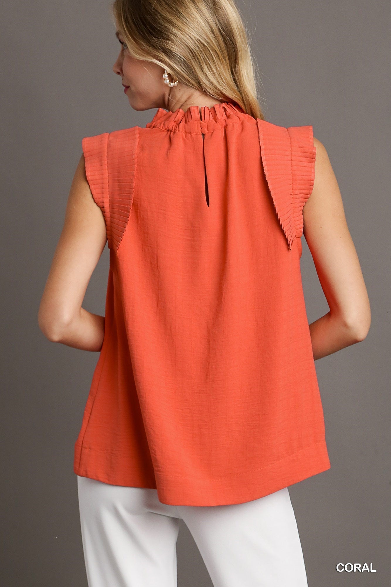 Coral Ruffle Neck Plaza Top