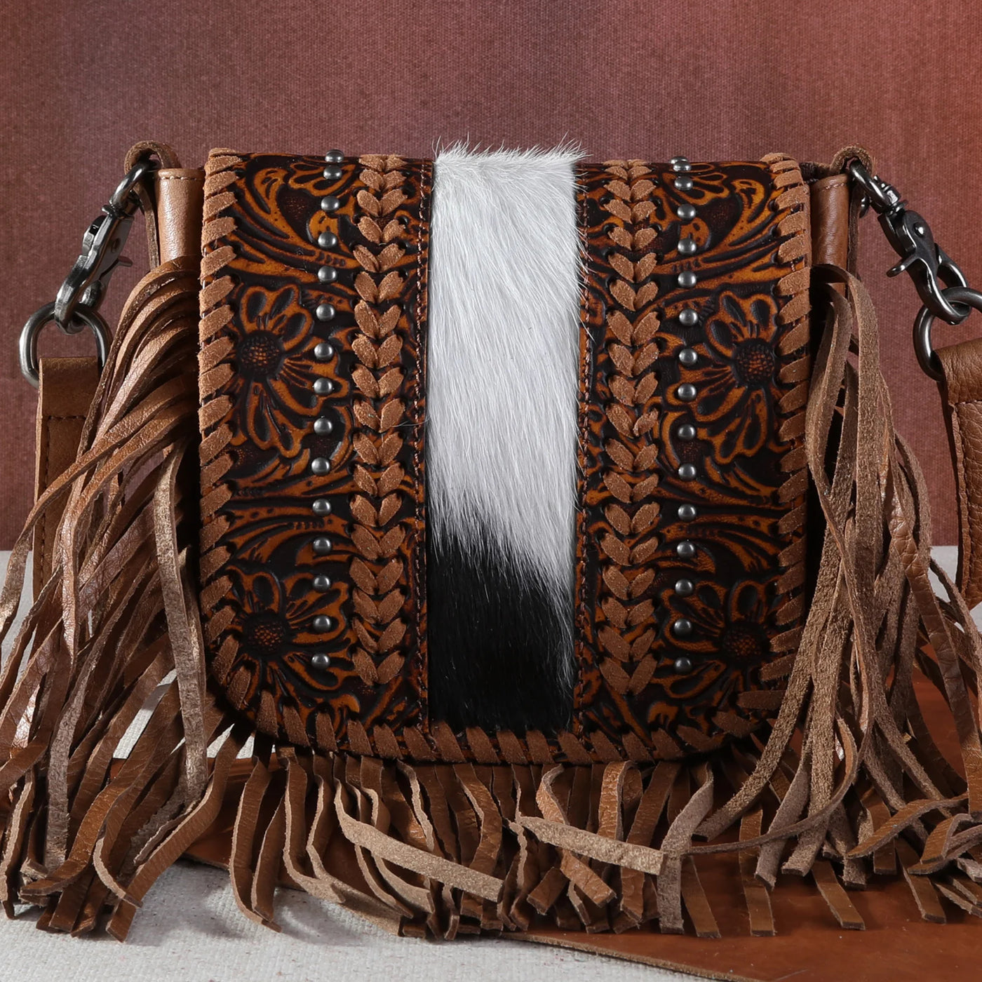 Cowhide Stripe Fringe Bag
