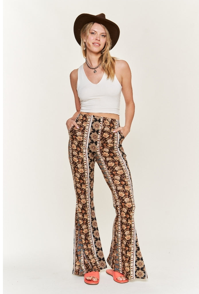 Brown Floral Paisley Flares