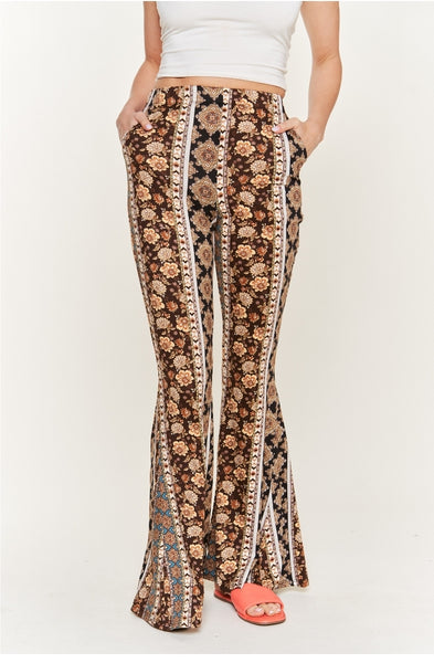 Brown Floral Paisley Flares