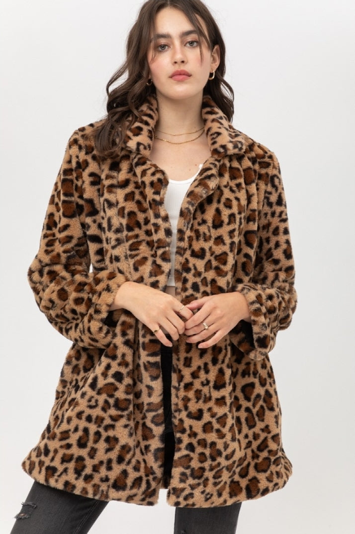 Leopard Print Faux Fur Teddy Coat