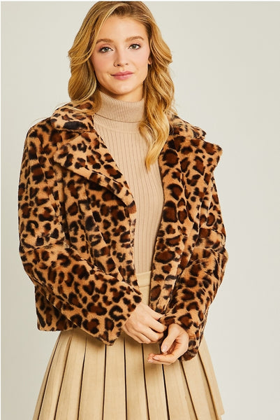 Faux Fur Short Leopard Teddy Jacket