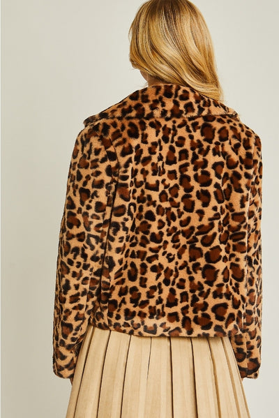 Faux Fur Short Leopard Teddy Jacket