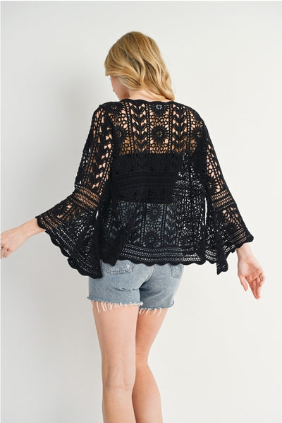 Black Bell Sleeve Pullover Top