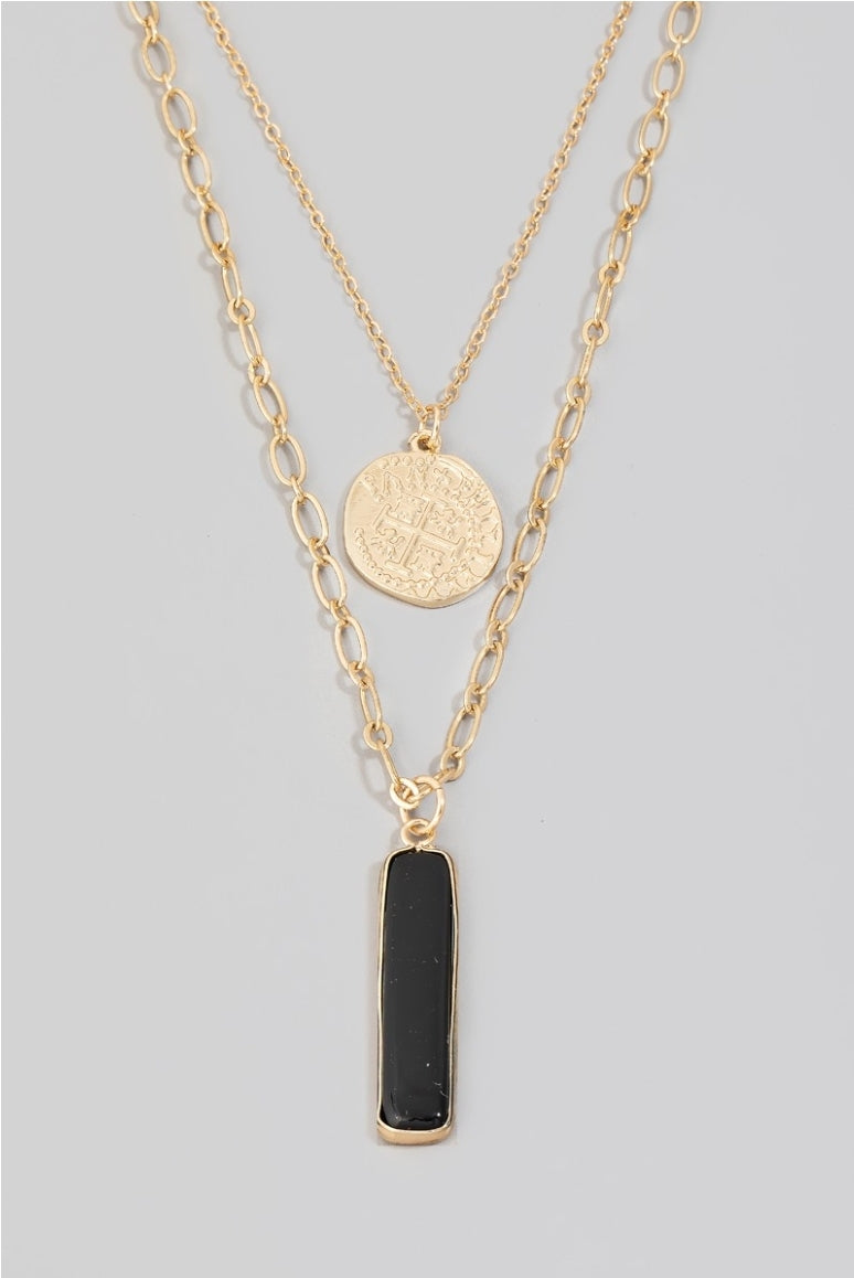 Black & Gold Pendant Layered Necklace
