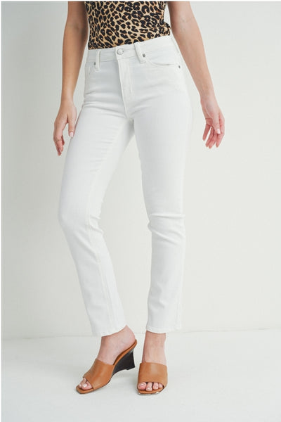 White Mid Rise Slim Straights