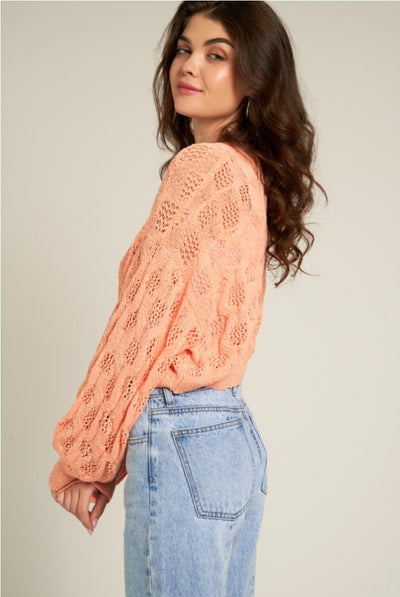 Coral Bubble Sleeve Sweater