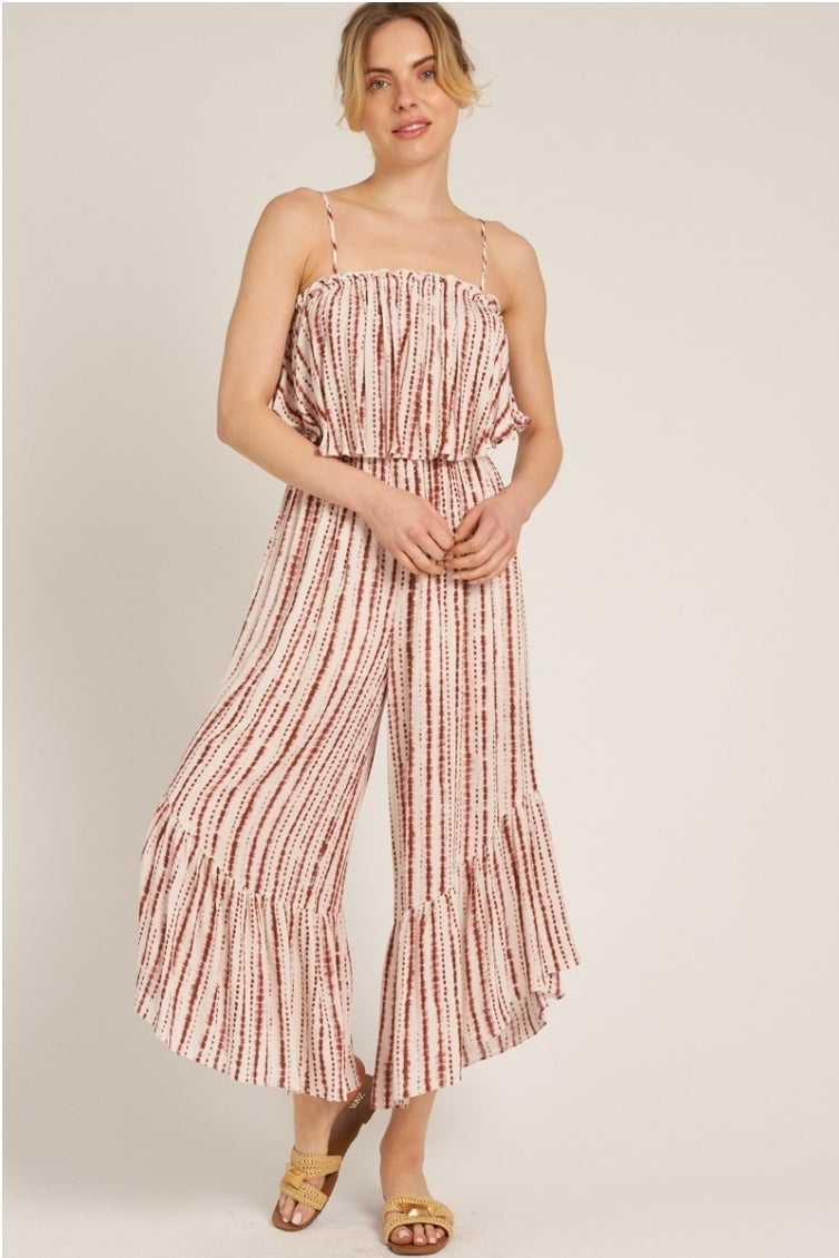 Ivory Brown Striped Wide Legged Jumpsuit