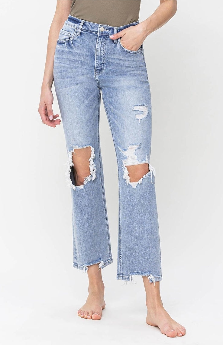 90's Super High Rise Distressed Straights