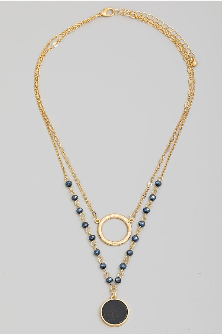 Stone & Hoop Layered Necklace ( 2 Colors)