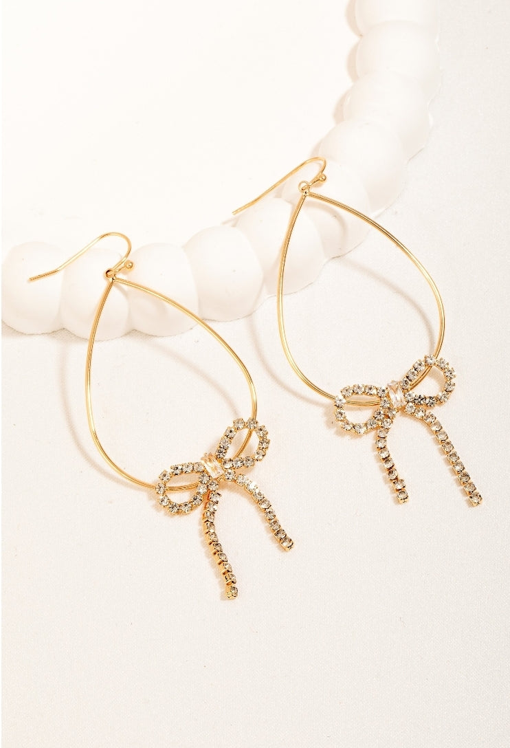 Rhine Stone Ribbon Dangle Earrings (2 Colors)