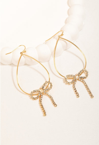 Rhine Stone Ribbon Dangle Earrings (2 Colors)