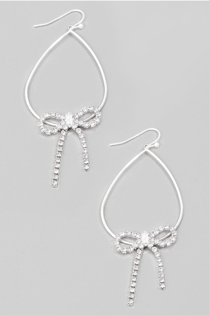 Rhine Stone Ribbon Dangle Earrings (2 Colors)