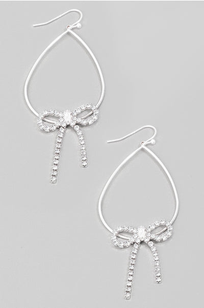 Rhine Stone Ribbon Dangle Earrings (2 Colors)