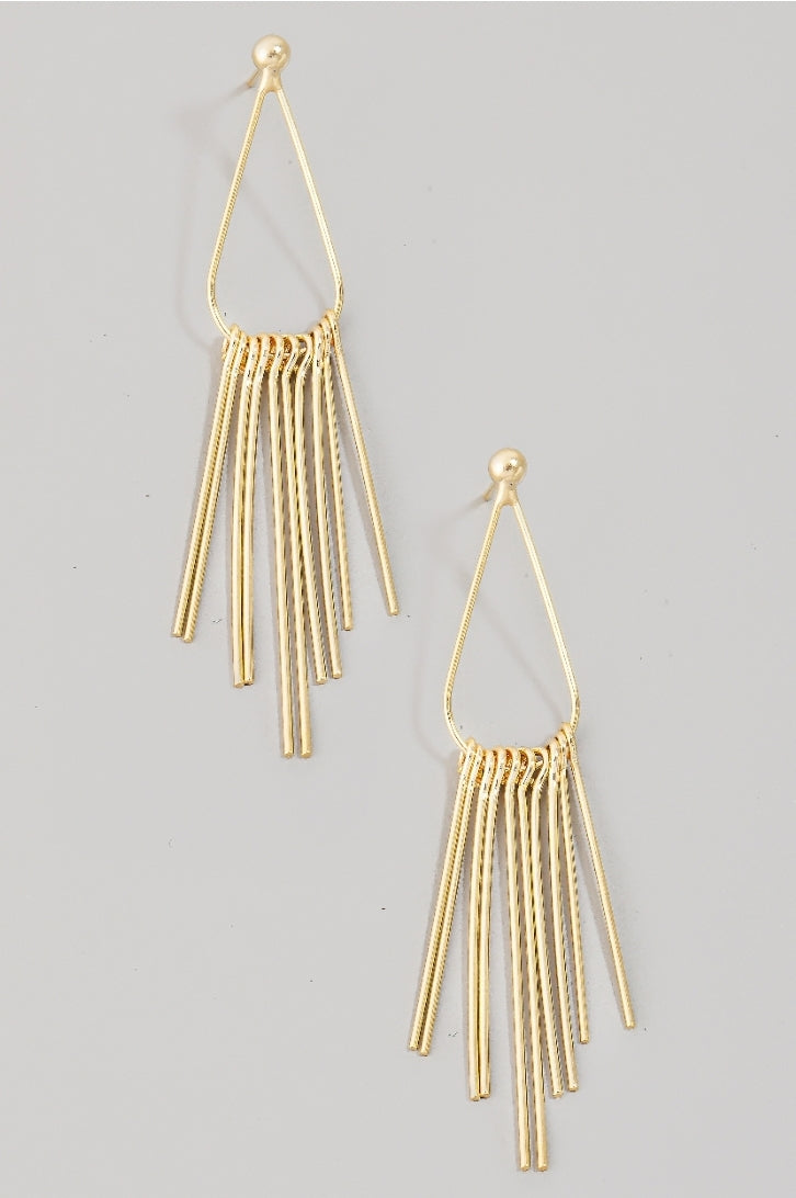 Metallic Fringe Bar Tear Drop Earrings (2 Colors)