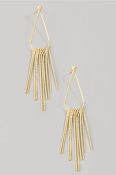 Metallic Fringe Bar Tear Drop Earrings (2 Colors)