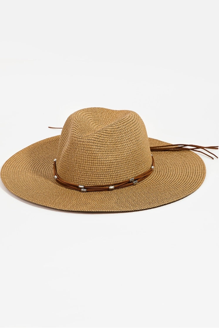 Braided Leather Band Straw Hat ( 2 Colors)