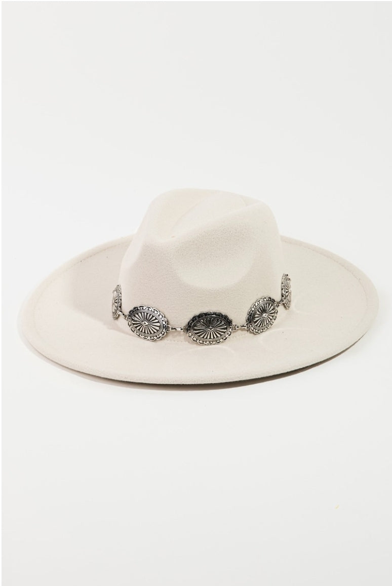 Large Concho Faux Suede Fedora Hat